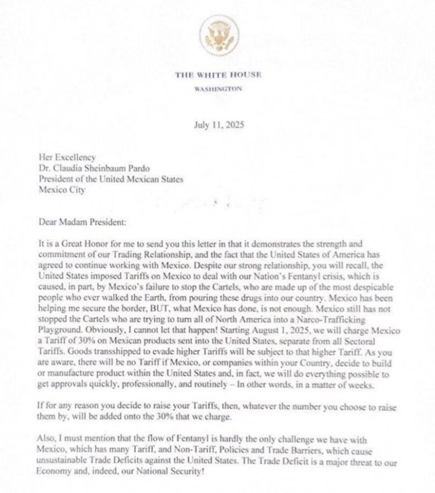 carta-donald-trump-estados-unidos-mexico-aranceles