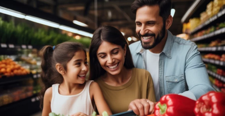 familia latinoamericana supermercado